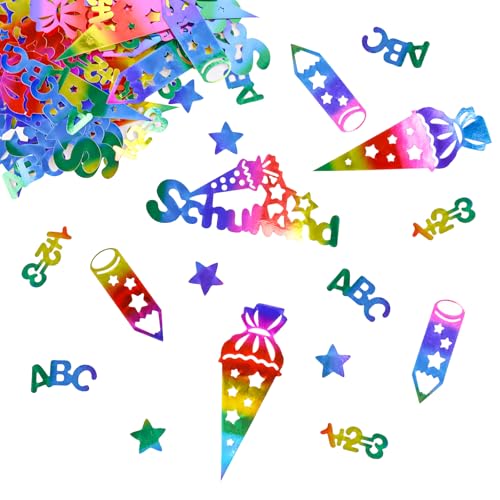 KOBOKO 100 Stück Glitzer Tischdeko Einschulung Deko Konfetti Groß,Schulkind 2025 Deko Konfetti,Schulanfang Deko,Streudeko Einschulung Schultüte Deko Schulanfang,Glitzer Confetti für Schuleinführung von Koboko