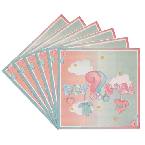 KOBOKO 20 Stück Servietten Babyparty, Boy or Girl Deko Servietten, Gender Reveal Party Deko, Baby Shower Papierservietten, Babyparty Serviettens, Einweg Servietten für Taufe Babyshower Babyparty von Koboko