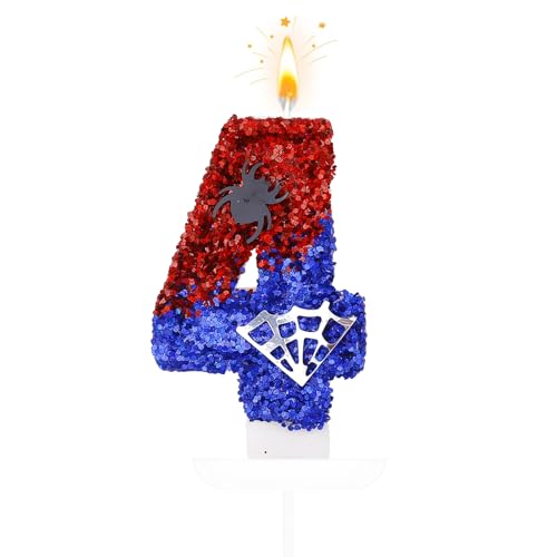 KOBOKO Spider Kerze 4 Geburtstag Junge, Glitzer Spidey Geburtstagskerzen Zahlen 4 mit Pailletten, Spidey Tortendeko Kerzen Geburtstag 4 Jahre, Spinnen Zahlen Kerzen 4 Jahre Kinder Party Deko KOBOKO Spider Kerze 4 Geburtstag Junge, Glitzer Spidey Geburtstagskerzen Zahlen 4 mit Pailletten, Spidey Tortendeko Kerzen Geburtstag 4 Jahre, Spinnen Zahlen Kerzen 4 Jahre Kinder Party Deko von Koboko