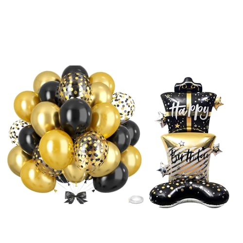KOBOKO Stehend Folienballons Geburtstag Luftballons Schwarz Gold von Koboko