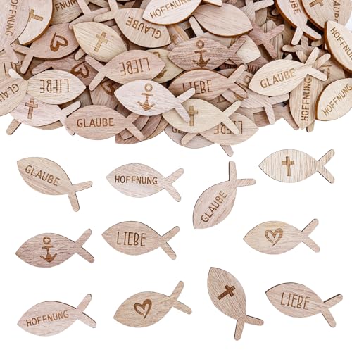 KOBOKO 100 Stk Holz Fische Deko Streudeko Taufe,Tischdeko Taufe Deko,Konfirmation Dekoration Mädchen Junge,Holzfische Kommunion Dekoration, Taufdeko Konfetti,Fisch Deko für Konfirmation Kommunion (B) von Koboko