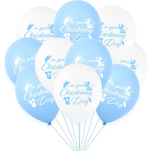 KOBOKO Taufe Deko Junge Luftballons Blau, 24 Stk Deko Taufe Junge Kommunion Luftballon, Taufdeko Junge Weiß Blau Helium Ballons, Meine Taufe Ballon für Babyparty, Kommunion, Babyshower Party Deko von Koboko