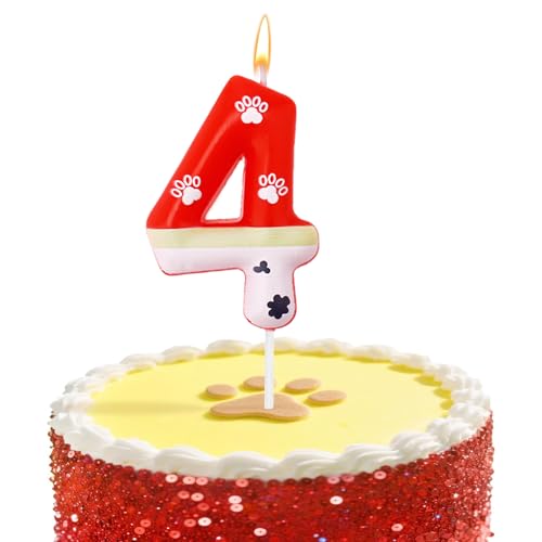KOBOKO Hund Kerze 4 Geburtstag Mädchen Junge, Kerzen Geburtstag 4 Jahre mit Hundepfoten-Motiv, Hund Geburtstagskerzen Zahlen 4, Zahlen Kerzen 4 Tortendeko Geburtstage, Kerze Zahlen 4 Rot Kinder Party KOBOKO Hund Kerze 4 Geburtstag Mädchen Junge, Kerzen Geburtstag 4 Jahre mit Hundepfoten-Motiv, Hund Geburtstagskerzen Zahlen 4, Zahlen Kerzen 4 Tortendeko Geburtstage, Kerze Zahlen 4 Rot Kinder Party von Koboko
