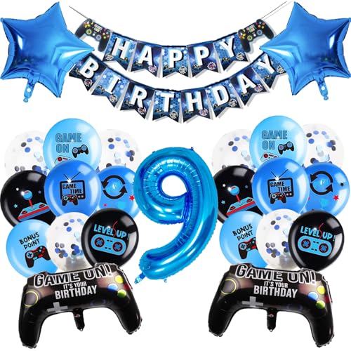 KOBOKO Gaming Geburtstagsdeko 9 Jahre Junge, Luftballon 9 Jahre Junge Gamer Deko, Luftballons 9 Geburtstag Junge Deko, Videospiel Geburtstag 9 Jahre Junge Folienballon für Kinder Spiel Thema Party von Koboko