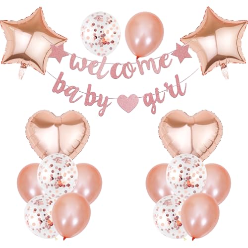 KOBOKO Willkommen Zuhause Deko Mädchen, Welcome Home Baby Girl Girlande Luftballons Rosegold, Willkommen Zuhause Baby Ballons Geburtstag, Welcome Home Deko Mädchen für Babyparty Deko, Baby Shower Deko von Koboko