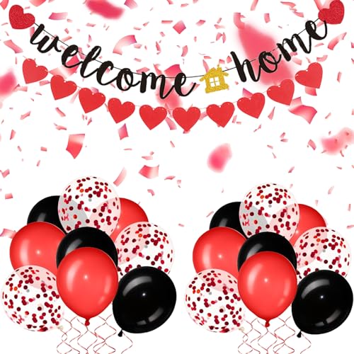 KOBOKO Willkommen Zuhause Deko, Welcome Home Baby Luftballons Rot Schwarz, Welcome Home Deko Ballon, Herzlich Willkommen Girlande Party Deko, Herz Folienballons Welcome Back Deko Einweihungsparty Home KOBOKO Willkommen Zuhause Deko, Welcome Home Baby Luftballons Rot Schwarz, Welcome Home Deko Ballon, Herzlich Willkommen Girlande Party Deko, Herz Folienballons Welcome Back Deko Einweihungsparty Home von Koboko
