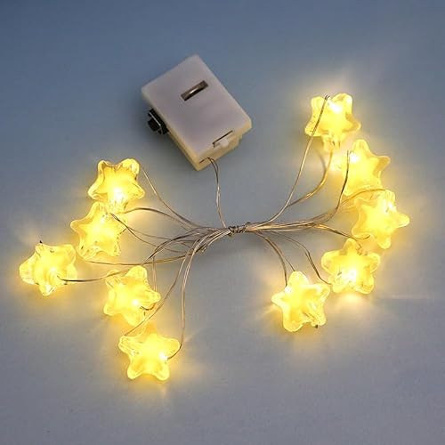 Koboko 2 Stück Stern Lichterkette, 1M 10LED Lichterkette Sterne mit Batterie, 2 Modi LED Lichterketten Innen Batteriebetrieben, Weihnachten Deko Lichter für Schlafzimmer,Hochzeit,Geburtstag (Gelb) von Koboko