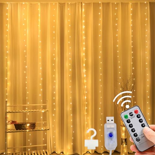 KOBOKO 300LED USB Lichtervorhang Innen Warmweiß,3m x 3m Lichterketten Vorhang,8 Modi Led Vorhang,Lichterkette Vorhang mit Fernbedienung,Lichterkettenvorhang für Weihnachte,Schlafzimmer,Garten,Hochzeit KOBOKO 300LED USB Lichtervorhang Innen Warmweiß,3m x 3m Lichterketten Vorhang,8 Modi Led Vorhang,Lichterkette Vorhang mit Fernbedienung,Lichterkettenvorhang für Weihnachte,Schlafzimmer,Garten,Hochzeit von Koboko
