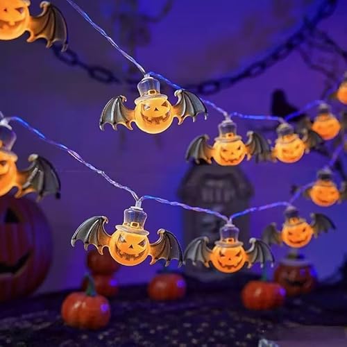 Koboko Halloween Kürbis-Fledermaus Lichterkette, 1,5m, 10 LED-Lichter, Batteriebetrieben, Warmweiß von Koboko