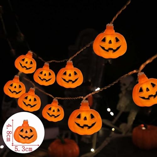 Koboko Halloween Kürbis Lichterkette, 2m, 10 LED Lichter, Batteriebetrieben, 5,3cm Kürbis-Deko, Warmweiß von Koboko