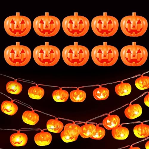 Koboko Halloween Lichterkette, 1,5M 20LED Kürbis Lichterkette, Orange Kürbis Lichterketten Halloween Deko Innen, Herbst Deko Pumpkin Batteriebetrieben Lichterketten, Pumpkin Lichter Partydeko von Koboko