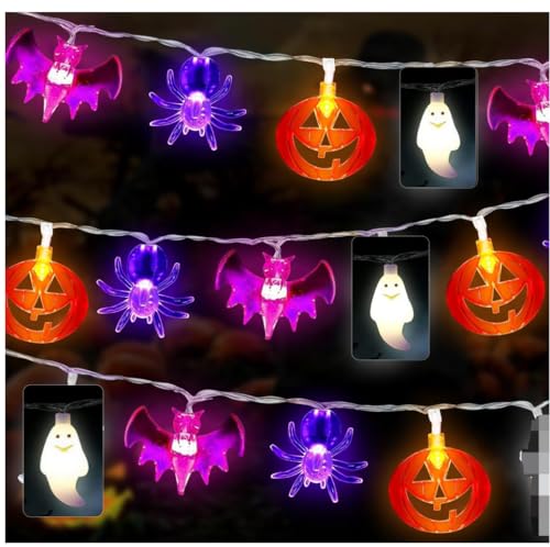 Koboko Halloween LED Lichterkette, 3m, 20 LEDs, 8 Beleuchtungsmodi, Batteriebetrieben, Kürbis und Geister Design von Koboko