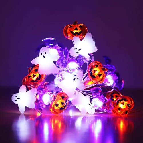Koboko Halloween Lichterkette, 1,5M 10LED Fledermaus Geister Kürbis Lichterkette Halloween Deko Innen Outdoor, 8 Modi Lichterketten Batterie mit Fernbedienung, Horror Deko Wasserdichte Lichterketten von Koboko
