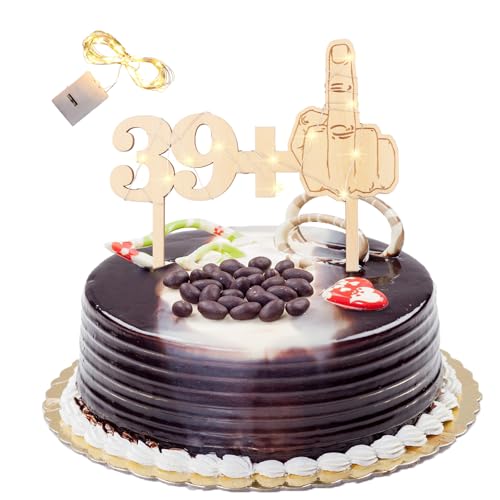 KOBOKO Tortendeko 40. Geburtstag mit LED Lichterkette, Holz Kuchendeko für Frau und Mann, Glitter Cake Topper Deko von Koboko