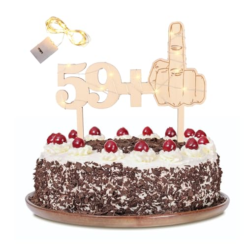 KOBOKO Tortendeko 60 Geburtstag Deko mit Led Lichterkette, Holz Torten Deko 60 Geburtstag Mann Frau, Glitter Cake Topper 60. Geburtstag Deko, Tortendeko 60 Geburtstag Frau,Kuchendeko zum 60 Geburtstag von Koboko