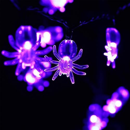 Koboko LED Halloween Spinnen Lichterkette, 3 Meter, 20 Lichter, Lila Beleuchtung von Koboko