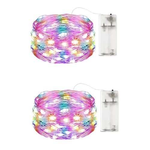 KOBOKO 2 Stk Lichterkette Batterie, 2M 20 LED Kupferdraht Lichterkette Innen, Farbiges Lichterketten Batteriebetrieben, Dekorative Lichter für Schlafzimmer,Garten,Weihnachten,Hochzeit (Farbiges Licht) von Koboko