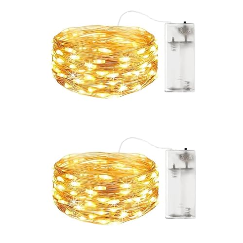 Koboko 2 Stk Lichterkette Batterie, 2M 20 LED Kupferdraht Lichterkette Innen, Warmweiß Lichterketten Batteriebetrieben, Dekorative Lichter für Schlafzimmer,Garten,Weihnachten,Hochzeit (Warmes Licht) von Koboko
