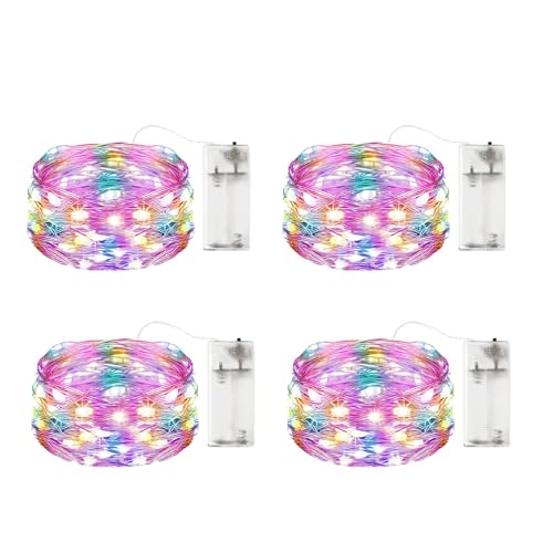 KOBOKO 4 Stk Lichterkette Batterie, 2M 20 LED Kupferdraht Lichterkette Innen, Farbiges Lichterketten Batteriebetrieben, Dekorative Lichter für Schlafzimmer,Garten,Weihnachten,Hochzeit (Farbiges Licht) von Koboko