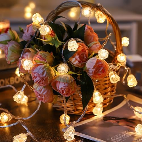 KOBOKO Rosen Lichterkette, 3M 20 LED Lichterkette Blumen, Blumen Lichterketten Batteriebetrieben, Lichterketten Innen, Warmweiß Dekorative Lichter für Garten,Hochzeit,Innen,Außen,Terrasse,Partys Deko von Koboko