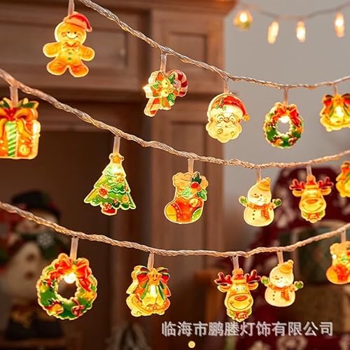 Koboko LED Weihnachtsbeleuchtung, Lichterkette mit Weihnachtsmotiven, 3 Meter, 20 LEDs, Warmweiß, Dekorativ für Innen, Weihnachtsdekoration von Koboko