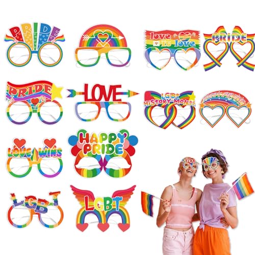 Koboko 12 Stück LGBT Gay Pride Partybrillen, Papier LGBT Partybrillen für Pride Parade Regenbogen Party Kostüm Accessoires, Gay Pride Party Dekorationen, Party-Brille, Foto-Requisiten von Koboko