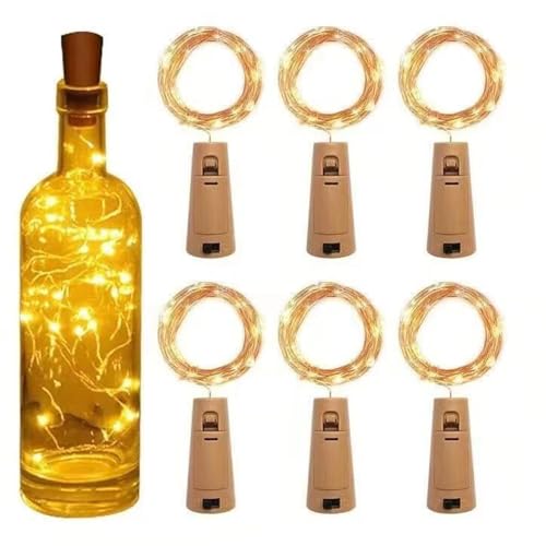 Koboko 6 Stück LED Flaschenlicht,Flaschenlichterkette Korken,2M 20LED Lichterkette für Flaschen,Lichterkette Flasche mit Batterie,Warmweiß Lichterkette für Geburtstag Party,Hochzeit,Weihnachten Deko von Koboko