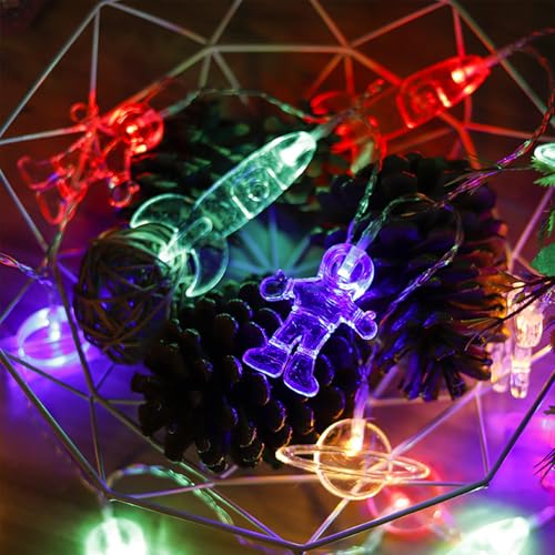 KOBOKO Lichterkette Kinderzimmer, 1,5M 10LED Astronaut Raumschiff Rakete Lichterkette Innen, Weltraum Deko Lichterkette Kinder, Lichterkette Batteriebetrieben für Weihnachten Garten Zimmer Deko von Koboko
