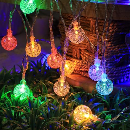 KOBOKO Lichterkette Kristall Kugeln mit 2 Modi, 3M 20 LED Kristall Crackle Kugeln Lichterkette Batteriebetrieben, Lichterkette Innen für Veihnachten, Geburtstag, Schlafzimmer, Garten (Farbiges Licht) von Koboko
