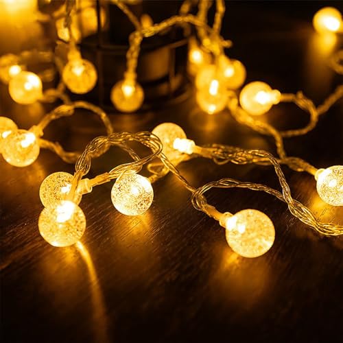 KOBOKO Lichterkette Kristall Kugeln mit 2 Modi, 3M 20 LED Kristall Crackle Kugeln Lichterkette Batteriebetrieben, Lichterkette Innen für Veihnachten, Geburtstag, Schlafzimmer, Garten (Warmes Licht) von Koboko