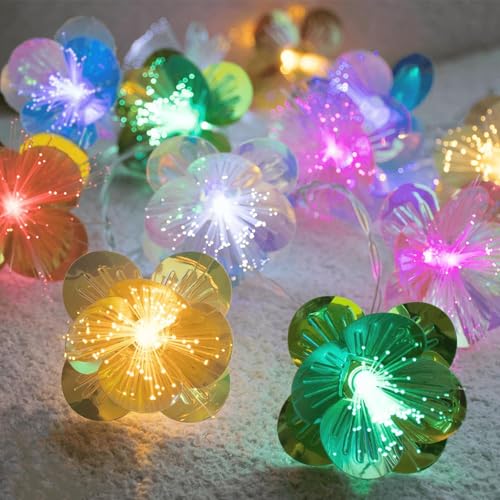 KOBOKO Lichterkette Blumen, 1,5M 10 LED Glasfaser Blumen-Lichterkette, Farbiges Lichterkette Batterie, Lichterkette Innen Außen, Dekorative Lichter für Garten, Geburtstag, Hochzeit, Weihnachten Deko von Koboko