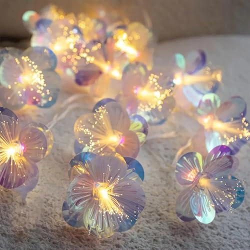 KOBOKO Lichterkette Blumen, 1,5M 10 LED Glasfaser Blumen-Lichterkette, Warmweiß Lichterkette Batterie, Lichterkette Innen Außen, Dekorative Lichter für Garten, Geburtstag, Hochzeit, Weihnachten Deko von Koboko