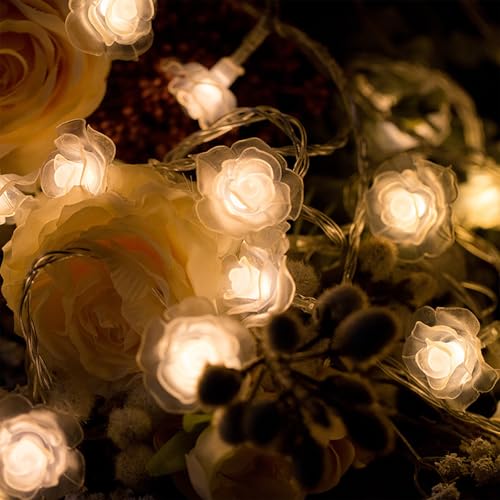 KOBOKO Rosen Lichterkette, 3M 20 LED Lichterkette Blumen, Blumen Lichterkette Batteriebetrieben, Rosenkette Lichterketten, Dekorative Lichter für Garten,Innen,Außen,Terrasse,Partysdeko (Warmes Licht) von Koboko