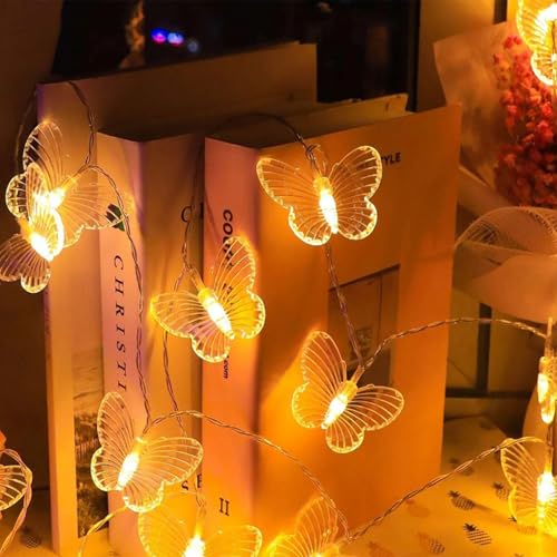 KOBOKO Lichterkette Schmetterling,1,5M 10 LED Lichterkette Kinderzimmer,Schmetterlinge Lichterkette Batterie,Schmetterling Deko Lichterketten Innen Außen für Hochzeits,Partys,Garten,Weihnachten Deko von Koboko