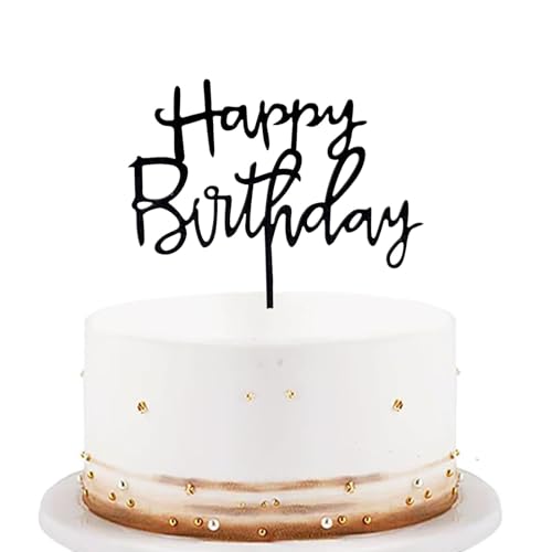 KOBOKO Happy Birthday Tortendeko Schwarz, Cake Topper Geburtstag, Acryl Kuchen Deko Geburtstag, Happy Birthday Deko Torte, Kuchendeko Geburtstag Mädchen Jungen Frauen Mann, 10,8X13,7cm von Koboko