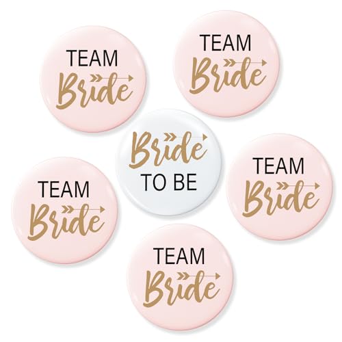 Koboko Team Bride, JGA Buttons, JGA Accessoires Frauen, Buttons anstecker Junggesellinnenabschied Accessoires und Hochzeitsfeier Party Polterabend (Pink, 6 Stücke) von Koboko