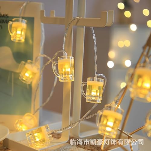 LED Lichterkette mit Bierkrug-Design, 10 Lichter, Warmweiß, Batteriebetrieben, Dekorativ für Innen von Koboko