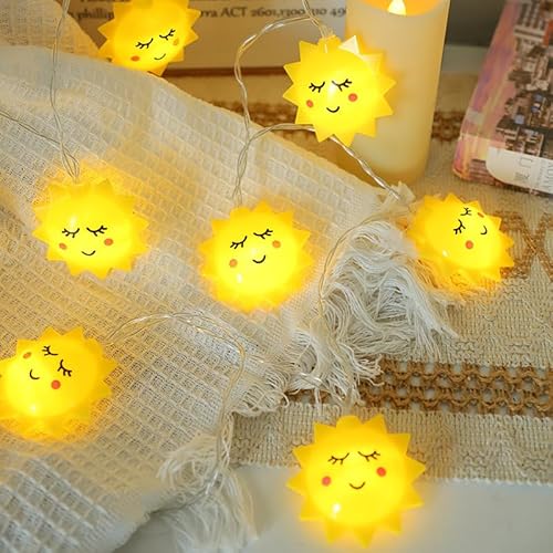 LED Lichterkette mit Sonne Design, Gelb, 2 Meter, 10 Lichter, Batteriebetrieben, Dekorative Beleuchtung für Kinderzimmer, Schlafzimmer LED Lichterkette mit Sonne Design, Gelb, 2 Meter, 10 Lichter, Batteriebetrieben, Dekorative Beleuchtung für Kinderzimmer, Schlafzimmer von Koboko