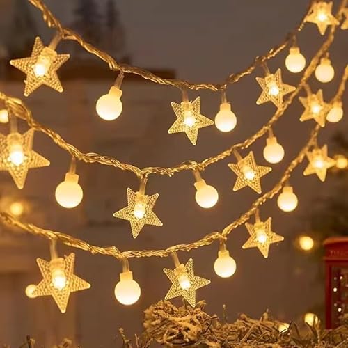 LED Lichterkette mit Sternen und Kugeln, Warmweiß, 3 Meter, 20 LEDs, Dekorative Beleuchtung für Innen, Batteriebetrieben LED Lichterkette mit Sternen und Kugeln, Warmweiß, 3 Meter, 20 LEDs, Dekorative Beleuchtung für Innen, Batteriebetrieben von Koboko