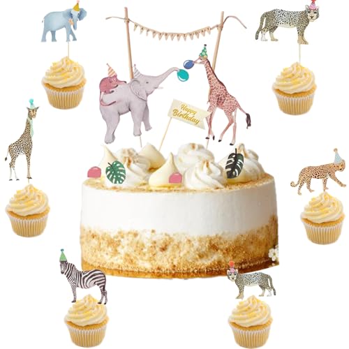 KOBOKO Safari Cake Topper, Kuchen Deko Geburtstag, Tiere Tortendeko, Dschungel Deko Kindergeburtstag für Party Animals Babyparty Mädchen Junge KOBOKO Safari Cake Topper, Kuchen Deko Geburtstag, Tiere Tortendeko, Dschungel Deko Kindergeburtstag für Party Animals Babyparty Mädchen Junge von Koboko