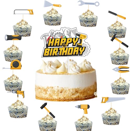 KOBOKO Werkzeug Thema für Kuchendekoration, Muffin Deko, Schraubenschlüssel, Hammer, Handsäge, Maßband, Schraubendreher Tortendeko, Kuchendeko Geburtstag für Kinder Junge KOBOKO Werkzeug Thema für Kuchendekoration, Muffin Deko, Schraubenschlüssel, Hammer, Handsäge, Maßband, Schraubendreher Tortendeko, Kuchendeko Geburtstag für Kinder Junge von Koboko