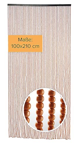 Kobolo Holzperlenvorhang Choco, 100x210 cm, 50 Stränge, braun, dekorativer Vorhang aus Holzperlen, Perlenvorhang, ideal als Fliegenvorhang, Raumteiler oder Türdekoration von Kobolo