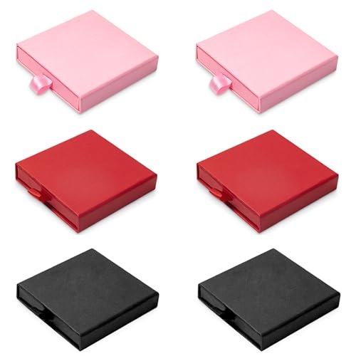 Koceci Schmuck-Geschenkbox, kleine Schmuckschatullen aus Karton mit Schublade, schwarzer Schwamm, 8,9 x 8,9 x 1,7 cm, Armband-Geschenk-Box, geeignet für Halsketten, Schmuck, Ohrringe, 6 Stück (3 von Koceci