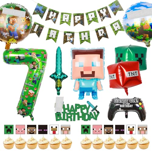 7. Gaming-Geburtstagsdekorationen für Jungen und Mädchen, Banner Folienballons Miner Gaming Thema Party Supplies Dekoration Miner Party Tisch Kuchen Topper für Kinder Geburtstag Partys 7. Gaming-Geburtstagsdekorationen für Jungen und Mädchen, Banner Folienballons Miner Gaming Thema Party Supplies Dekoration Miner Party Tisch Kuchen Topper für Kinder Geburtstag Partys von Kodepro