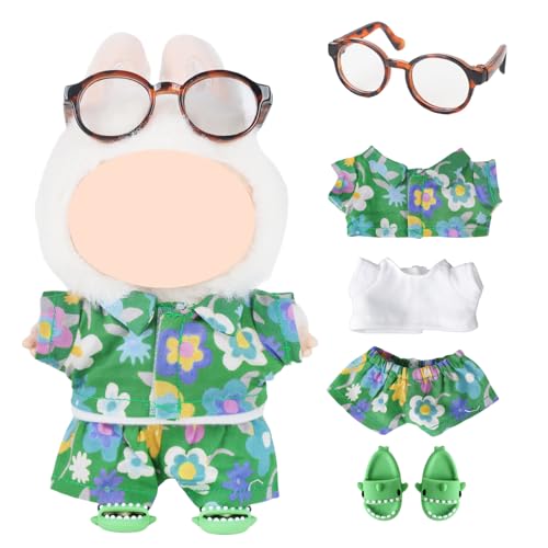 Puppen-Sommer-Strandkleidungs-Set, 17 cm, Puppen, süßes Kleidungszubehör umfassen Hemd, Oberteil, Hose, Brille, Schuhe (keine Puppe) (grün) von Kodepro