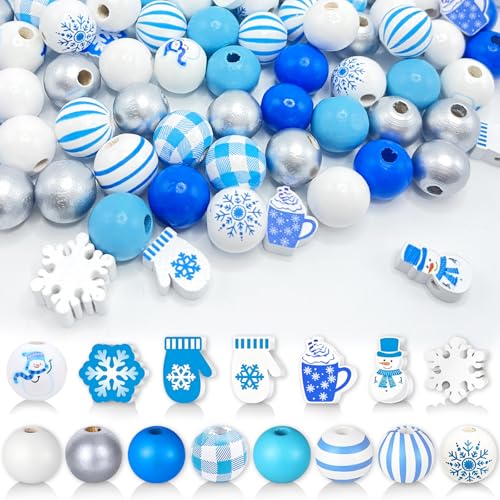 Winter-Holzperlen zum Basteln, 16 mm, 20 mm, Weihnachts-Holzperlen, Schneeflocke, Schneemann, rund, blau-weiße Perlen für Schmuckherstellung, Armband, Halskette, Schlüsselanhänger, Girlande, Winter-Holzperlen zum Basteln, 16 mm, 20 mm, Weihnachts-Holzperlen, Schneeflocke, Schneemann, rund, blau-weiße Perlen für Schmuckherstellung, Armband, Halskette, Schlüsselanhänger, Girlande, von Koeilay