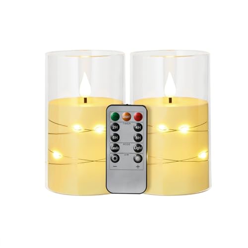 Koelaa 2er Set Flammenlose Kerzen mit Eingebauter Lichterkette & 3D-Flammeneffekt, Säulenkerzen aus Bruchfestem Acryl, mit Fernbedienung, Batteriebetrieben für Weihnachten, Tischdeko - 7,5 x 12.5 cm von Koelaa