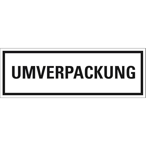 Aufkleber, Verpackungskennzeichen UMVERPACKUNG, Haftpapier, permanent, 147x50mm, 500Stück/Rolle von König Werbeanlagen