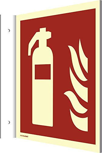 Fahnenschild Feuerlöscher | Alu 200 x 200 mm | extra langnachleuchtend | gem DIN EN ISO 7010 F001 ASR A1.3 | Leuchtdichte 160 mcd/m² | Brandschutzzeichen Hinweisschild Schild Feuerlöscher von König Werbeanlagen