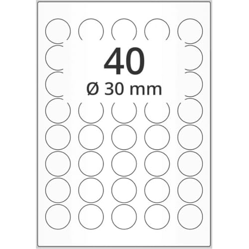 Laser Etiketten,weiß matt,Polyester,permanent kleb.,Ø 30mm,40/Bogen,100Bogen/VE Laser Etiketten,weiß matt,Polyester,permanent kleb.,Ø 30mm,40/Bogen,100Bogen/VE von König Werbeanlagen